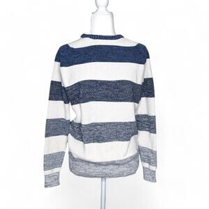 Moods of Norway Bold Stripe Ombre Knit Sweater Blue Cream Small